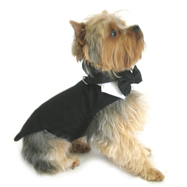 Doggie Design Dog Clothing Black Tuxedo Suit for Dogs with Tails, Bow Tie, and Cotton Collar