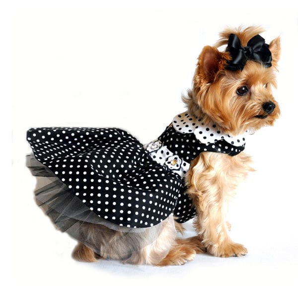 Doggie Design Dog Dress Black & White Polka Dot Dog Dress with Matching Leash