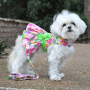 Doggie Design Dog Dress Pink Hawaiian Floral Dog Harness Dress with Matching Leash