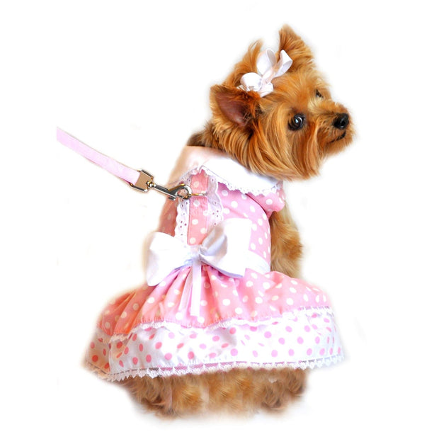 Doggie Design Dog Dress Pink Polka Dot Dog Dress with Matching Leash