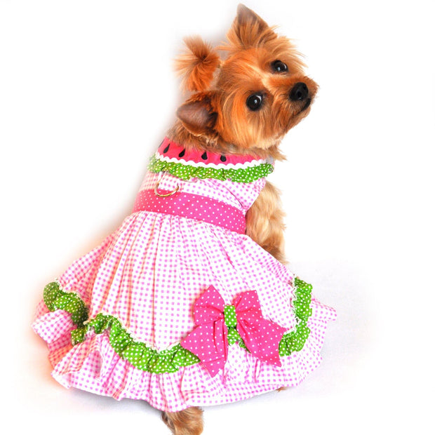 Doggie Design Dog Dress Watermelon Dog Harness Dress with Matching Leash