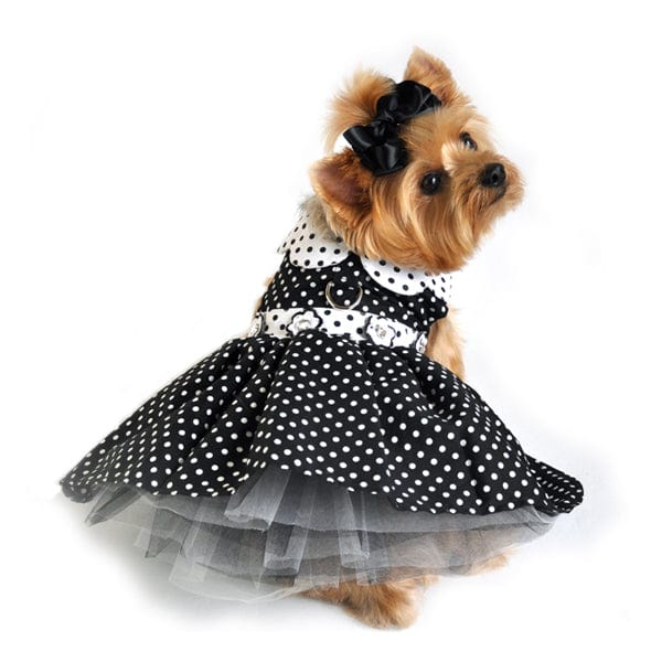 Doggie Design Dog Dress X-Small Black & White Polka Dot Dog Dress with Matching Leash