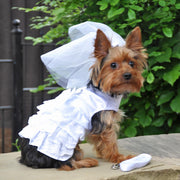Doggie Design Dog Dress XX-Small Dog White Tulle Wedding Dress with Veil and Matching Leash