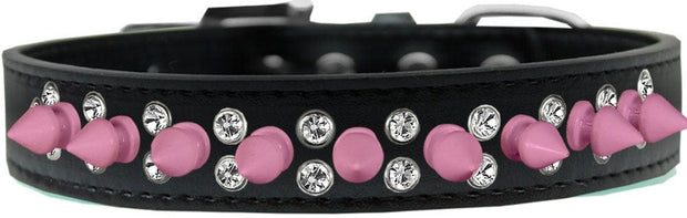 Mirage Pet Products 12 / Black Pet and Dog Spike Collar "Double Crystal & Light Pink Spikes"