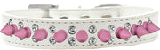 Mirage Pet Products 12 / White Pet and Dog Spike Collar "Double Crystal & Light Pink Spikes"