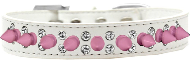 Mirage Pet Products 12 / White Pet and Dog Spike Collar "Double Crystal & Light Pink Spikes"