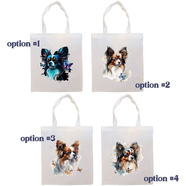 Mirage Pet Products Canvas Tote Bag, Zippered With Handles & Inner Pocket, "Papillon"