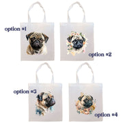 Mirage Pet Products Canvas Tote Bag, Zippered With Handles & Inner Pocket, "Pug"