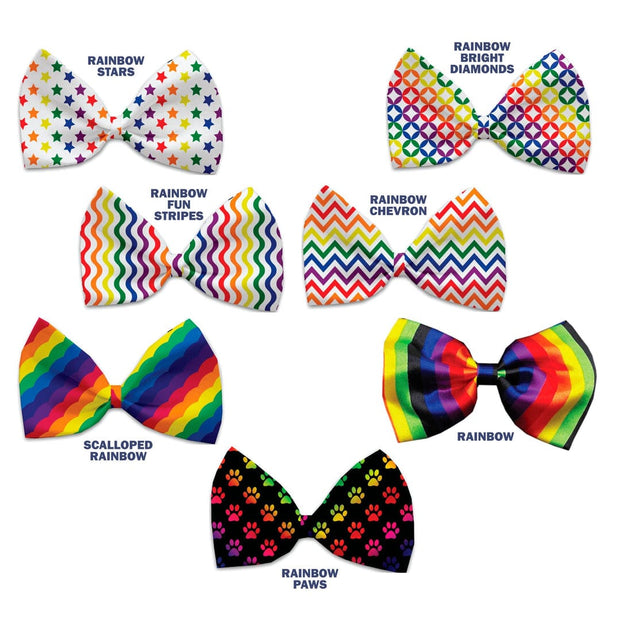 Mirage Pet Products Dog and Cat Pet Bow Ties, "Rainbow Pride Group" Elastic Band or Velcro Strap in 7 Patterns