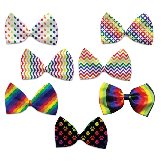 Mirage Pet Products Dog and Cat Pet Bow Ties, "Rainbow Pride Group" Elastic Band or Velcro Strap in 7 Patterns