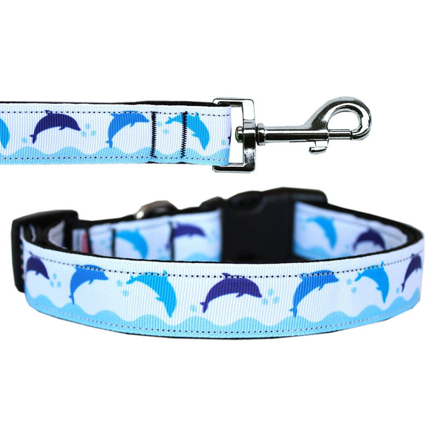 Mirage Pet Products Dog Nylon Collar or Leash "Blue Dolphins"
