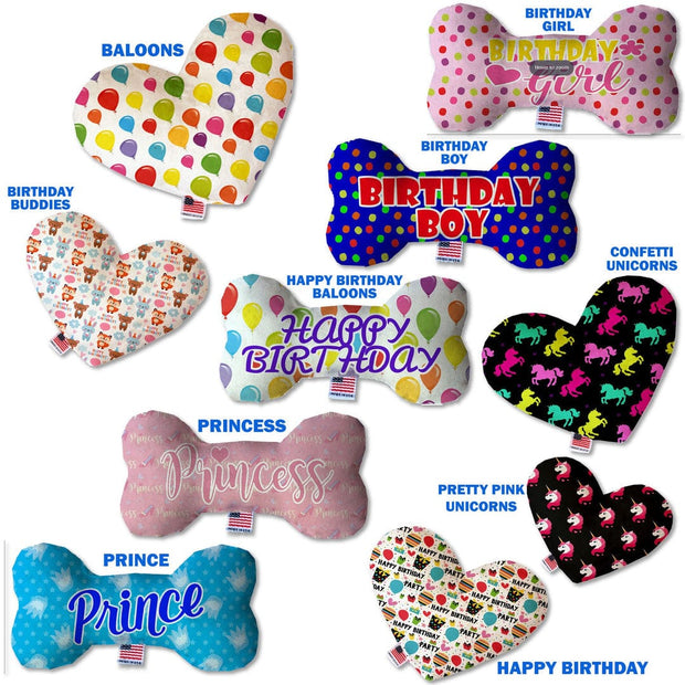Mirage Pet Products Happy Birthday / 6" Plush Heart Pet, Dog Plush Heart or Bone Toy "Birthday Group" (Available in different sizes, and 10 different pattern options!)