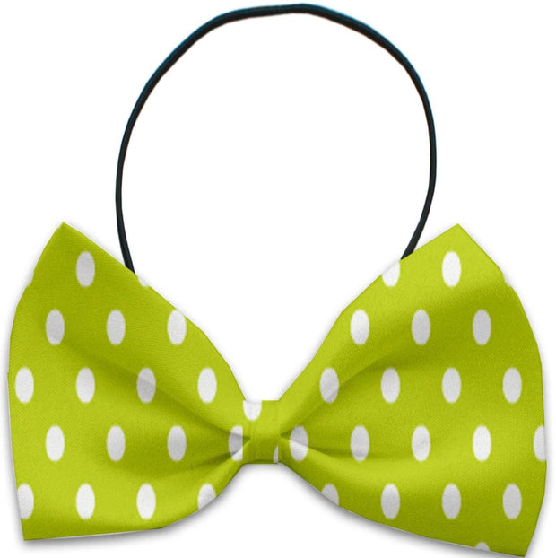 Mirage Pet Products Lime Green / Elastic Band Dog and Cat Pet Bow Ties, "Polka Dots Group" Elastic Band or Velcro Strap in 6 Patterns