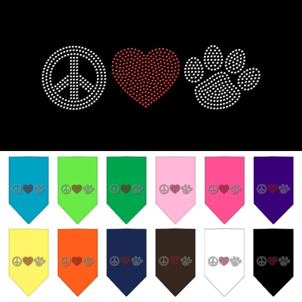 Mirage Pet Products Pet and Dog Rhinestone Bandana "Peace Love Paw"
