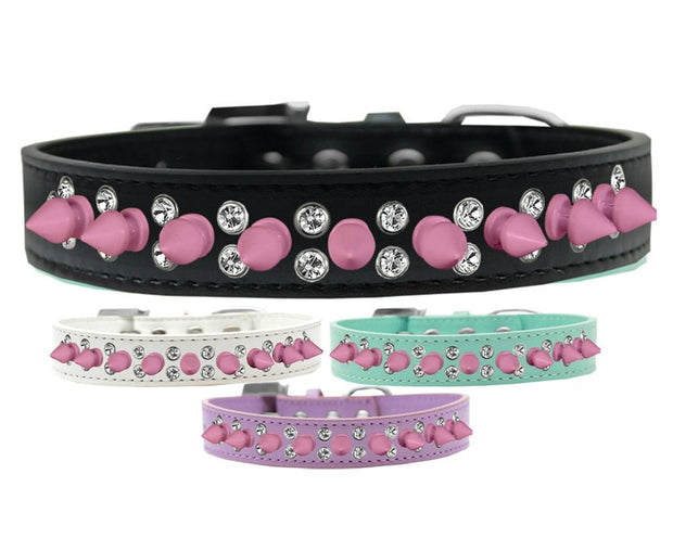 Mirage Pet Products Pet and Dog Spike Collar "Double Crystal & Light Pink Spikes"