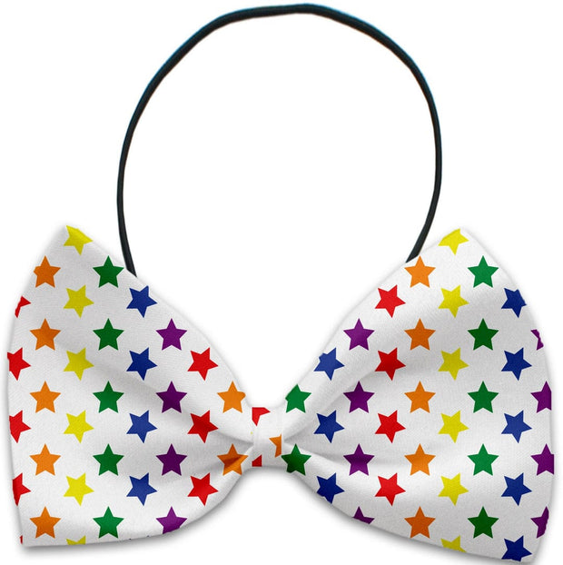 Mirage Pet Products Rainbow Stars / Elastic Band Dog and Cat Pet Bow Ties, "Rainbow Pride Group" Elastic Band or Velcro Strap in 7 Patterns