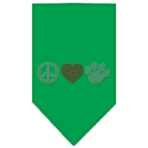 Mirage Pet Products Small / Green Pet and Dog Rhinestone Bandana "Peace Love Paw"