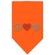 Mirage Pet Products Small / Orange Pet and Dog Rhinestone Bandana "Peace Love Paw"