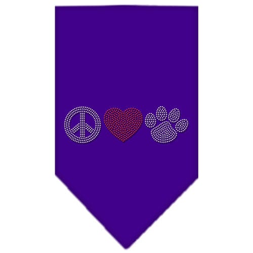 Mirage Pet Products Small / Purple Pet and Dog Rhinestone Bandana "Peace Love Paw"