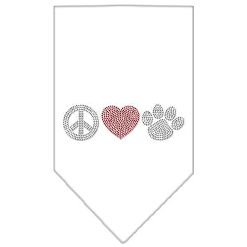 Mirage Pet Products Small / White Pet and Dog Rhinestone Bandana "Peace Love Paw"