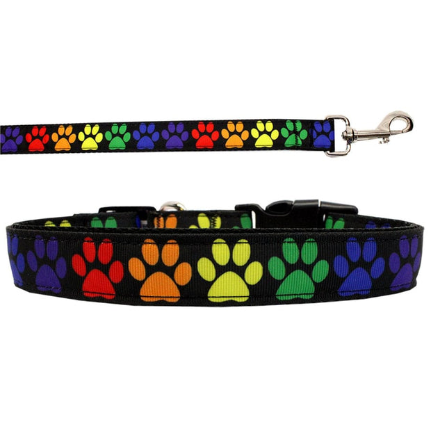 Mirage Pet Products Small Wide Collar Dog Nylon Collar or Leash "Rainbow Paws"