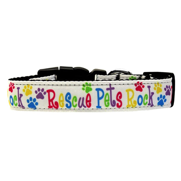 Mirage Pet Products Small Wide Collar Dog Nylon Collar "Rescue Pets Rock"