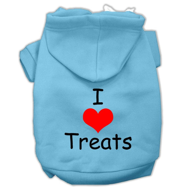 Mirage Pet Products XS (0-3 lbs.) / Baby Blue Dog or Cat Hoodie Screen Printed "I Love Treats"