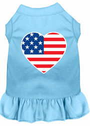 Mirage Pet Products XS (0-3 lbs.) / Baby Blue Pet Dog & Cat Dress Screen Printed "American Flag Heart"