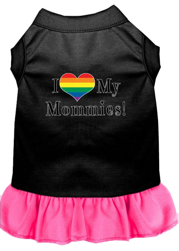 Mirage Pet Products XS (0-3 lbs.) / Black w/ Bright Pink Pet Dog & Cat Dress "I Heart My Mommies"