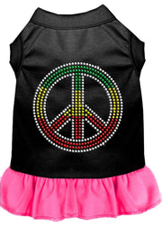 Mirage Pet Products XS (0-3 lbs.) / Black w/ Bright Pink Pet Dog & Cat Dress Rhinestone, "Rasta Peace"