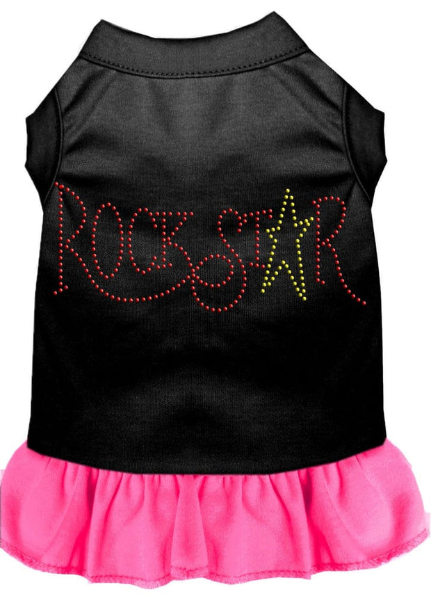 Mirage Pet Products XS (0-3 lbs.) / Black w/ Bright Pink Pet Dog & Cat Dress Rhinestone "RockStar"