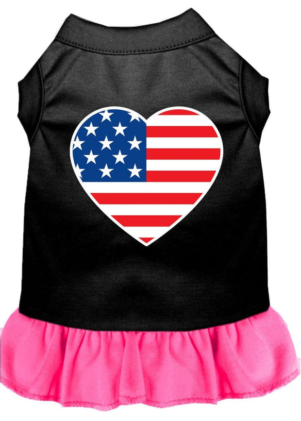 Mirage Pet Products XS (0-3 lbs.) / Black w/ Bright Pink Pet Dog & Cat Dress Screen Printed "American Flag Heart"