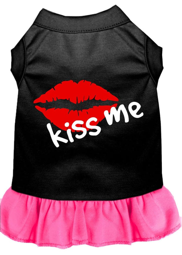Mirage Pet Products XS (0-3 lbs.) / Black w/ Bright Pink Pet Dog & Cat Dress Screen Printed "Kiss Me"