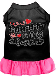 Mirage Pet Products XS (0-3 lbs.) / Black w/ Bright Pink Pet Dog & Cat Dress Screen Printed "Mommy Is My Bestie"