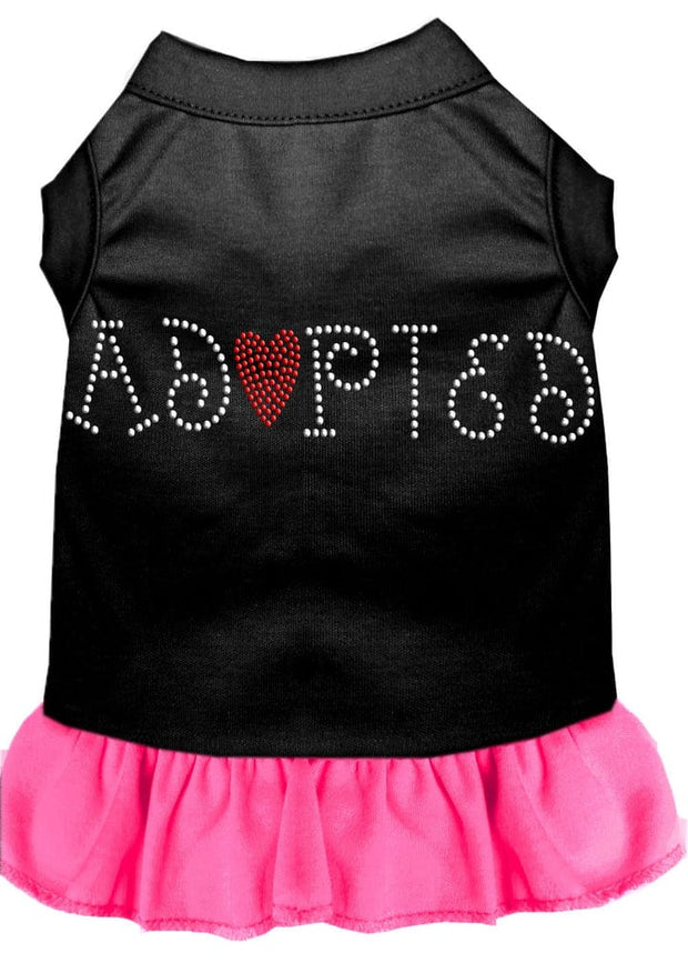 Mirage Pet Products XS (0-3 lbs.) / Black w/ Bright Pink Pet Dog & Cat Rhinestone Dress "Adopted"