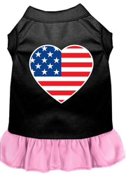 Mirage Pet Products XS (0-3 lbs.) / Black w/ Light Pink Pet Dog & Cat Dress Screen Printed "American Flag Heart"