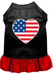 Mirage Pet Products XS (0-3 lbs.) / Black w/ Red Pet Dog & Cat Dress Screen Printed "American Flag Heart"