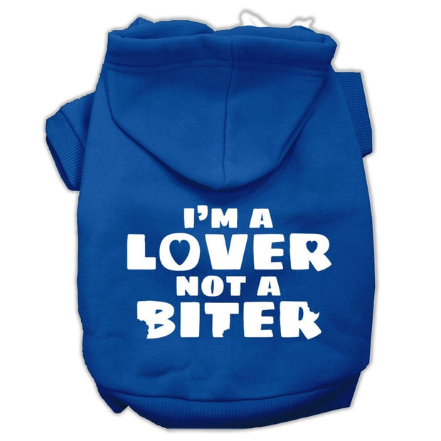 Mirage Pet Products XS (0-3 lbs.) / Blue Dog Hoodie Screen Printed "I'm A Lover, Not A Biter"