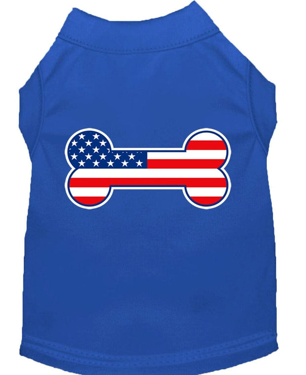 Mirage Pet Products XS (0-3 lbs.) / Blue Pet Dog & Puppy Shirt Screen Printed "Bone Shaped American Flag"
