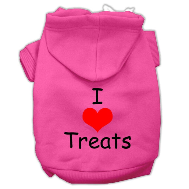 Mirage Pet Products XS (0-3 lbs.) / Bright Pink Dog or Cat Hoodie Screen Printed "I Love Treats"