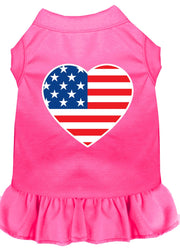 Mirage Pet Products XS (0-3 lbs.) / Bright Pink Pet Dog & Cat Dress Screen Printed "American Flag Heart"