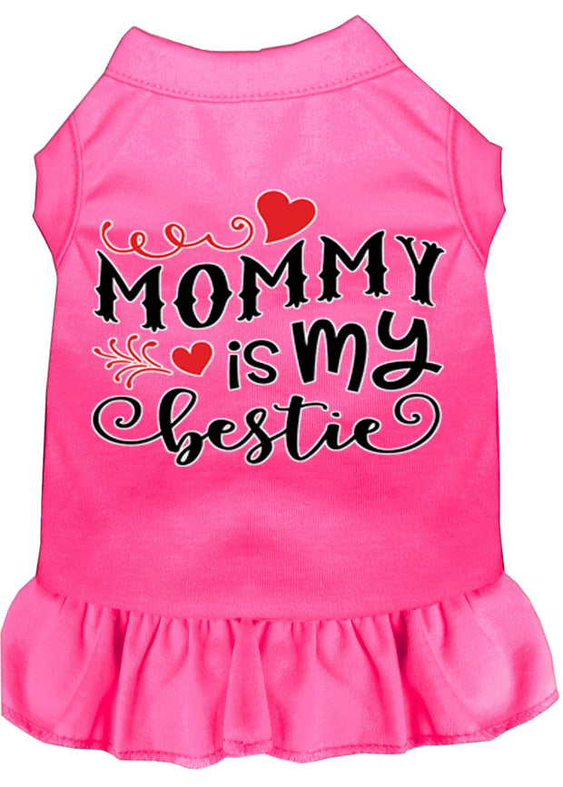 Mirage Pet Products XS (0-3 lbs.) / Bright Pink Pet Dog & Cat Dress Screen Printed "Mommy Is My Bestie"