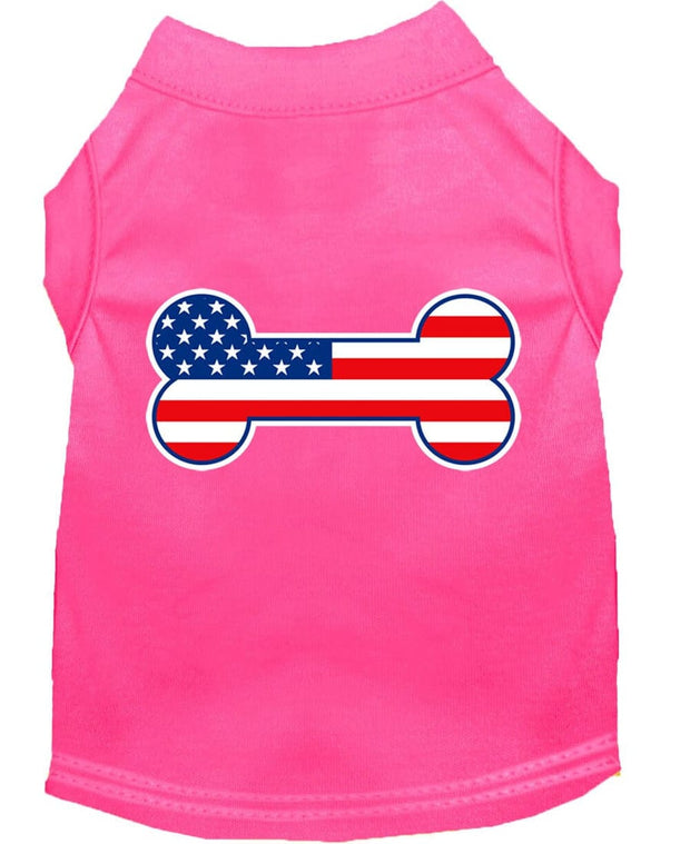 Mirage Pet Products XS (0-3 lbs.) / Bright Pink Pet Dog & Puppy Shirt Screen Printed "Bone Shaped American Flag"