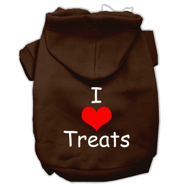 Mirage Pet Products XS (0-3 lbs.) / Brown Dog or Cat Hoodie Screen Printed "I Love Treats"