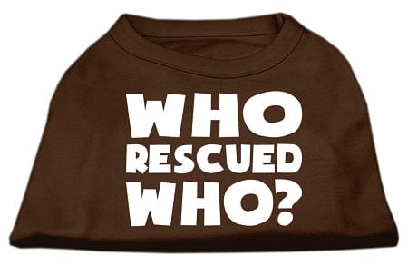 Mirage Pet Products XS (0-3 lbs.) / Brown Pet Dog & Cat Shirt Screen Printed "Who Rescued Who?"