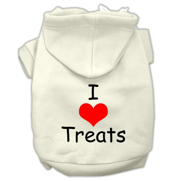 Mirage Pet Products XS (0-3 lbs.) / Cream Dog or Cat Hoodie Screen Printed "I Love Treats"
