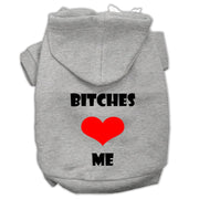 Mirage Pet Products XS (0-3 lbs.) / Gray Dog Hoodie Screen Printed "Bitches Love Me"