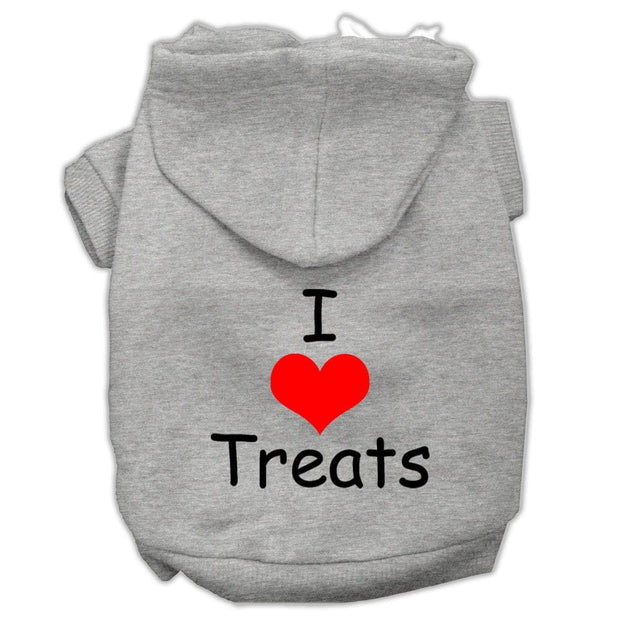 Mirage Pet Products XS (0-3 lbs.) / Gray Dog or Cat Hoodie Screen Printed "I Love Treats"
