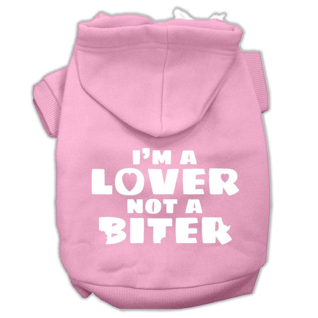 Mirage Pet Products XS (0-3 lbs.) / Light Pink Dog Hoodie Screen Printed "I'm A Lover, Not A Biter"