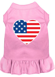 Mirage Pet Products XS (0-3 lbs.) / Light Pink Pet Dog & Cat Dress Screen Printed "American Flag Heart"